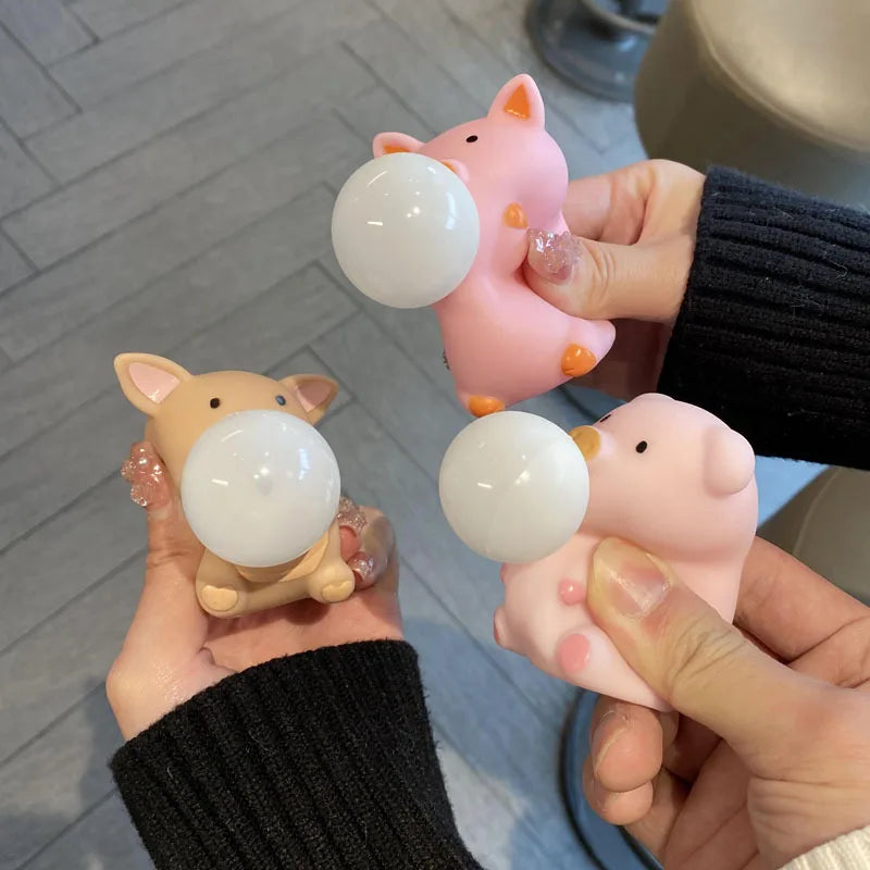 BALLOON-CHEWING BEAR & PIGGY STRESS FIGURE 🧸💗🌈