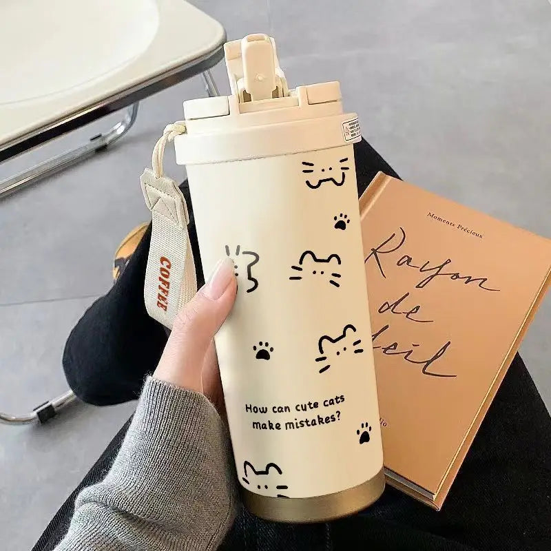 CAT DESIGN COFFEE THERMOS – 500ML 🐱☕✨