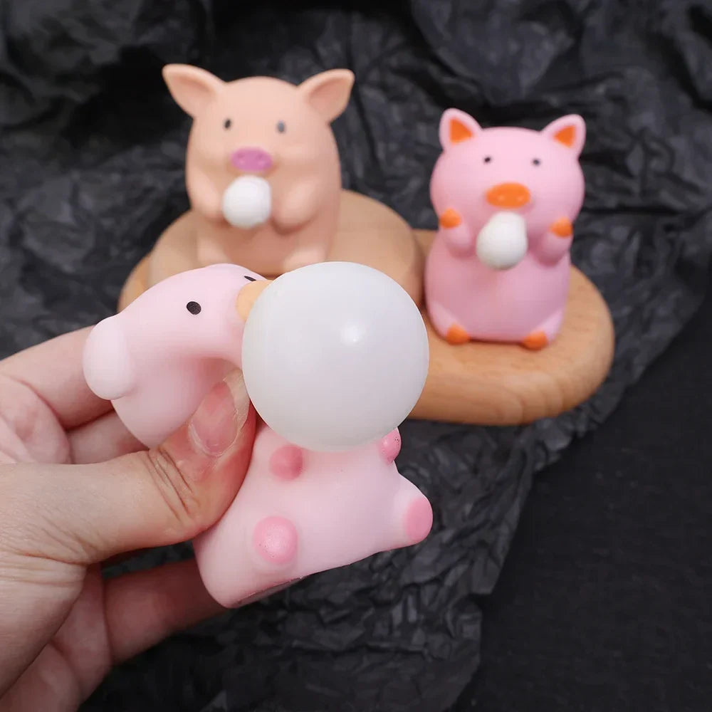 BALLOON-CHEWING BEAR & PIGGY STRESS FIGURE 🧸💗🌈