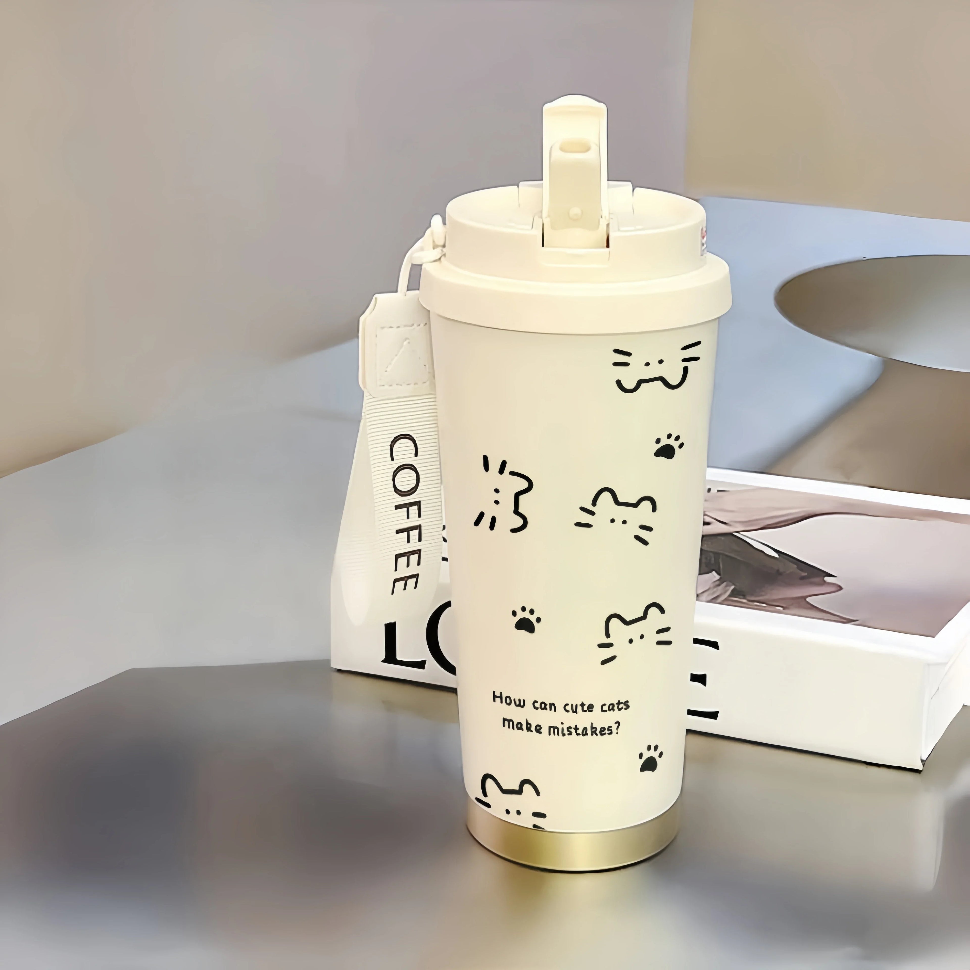 CAT DESIGN COFFEE THERMOS – 500ML 🐱☕✨