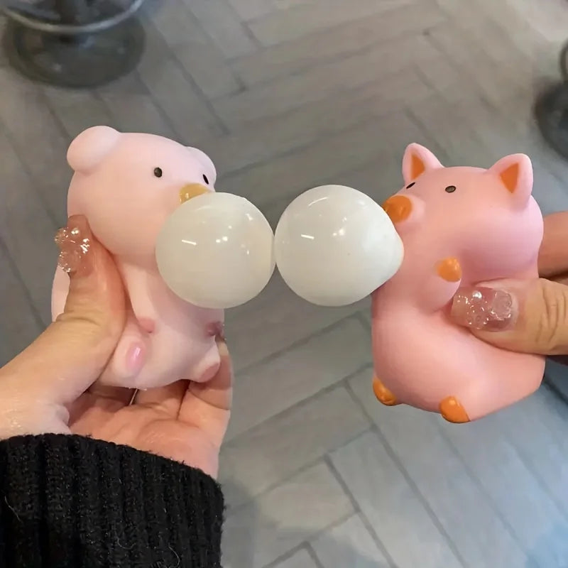 BALLOON-CHEWING BEAR & PIGGY STRESS FIGURE 🧸💗🌈
