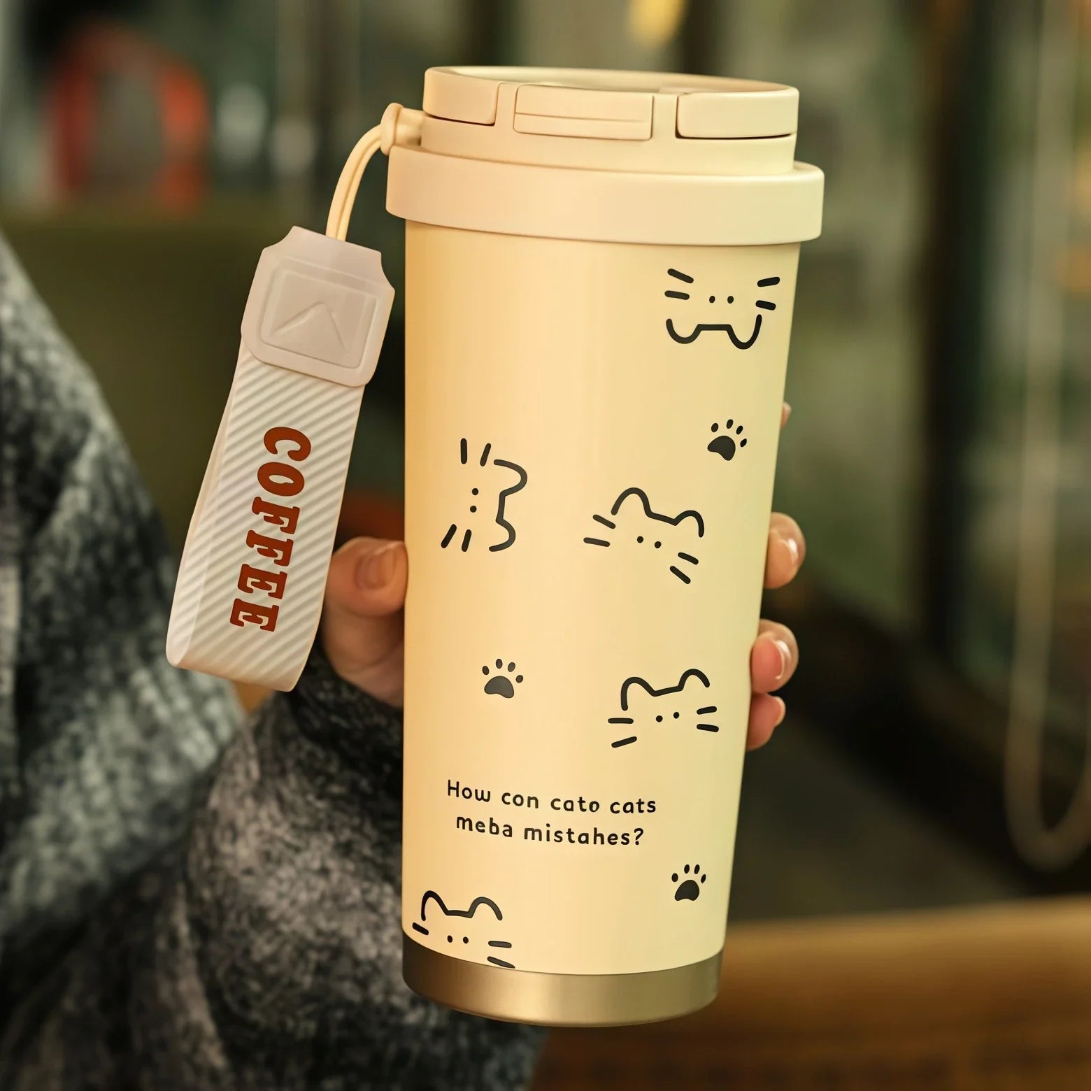 CAT DESIGN COFFEE THERMOS – 500ML 🐱☕✨